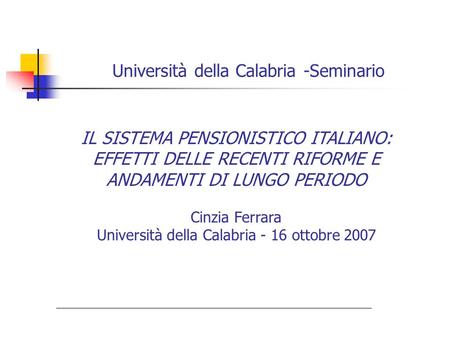 Università della Calabria -Seminario