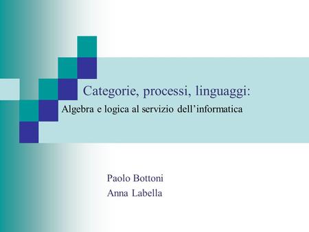 Characterizing Bisimulations Categorie, processi, linguaggi: Algebra e logica al servizio dellinformatica Paolo Bottoni Anna Labella.