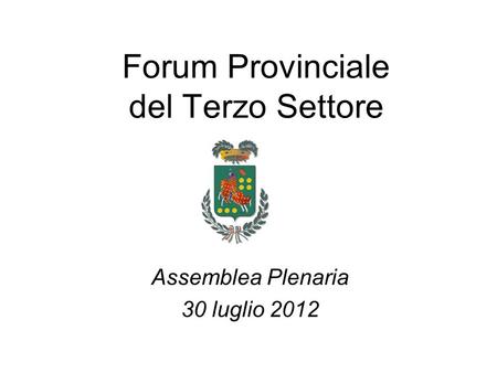 Forum Provinciale del Terzo Settore Assemblea Plenaria 30 luglio 2012.