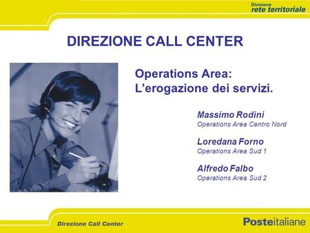 DIREZIONE CALL CENTER Operations Area: L’erogazione dei servizi.