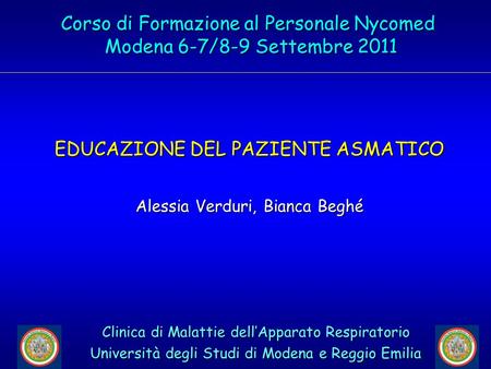 Corso di Formazione al Personale Nycomed Modena 6-7/8-9 Settembre 2011