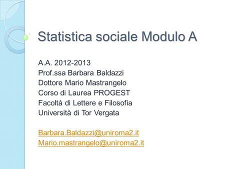 Statistica sociale Modulo A