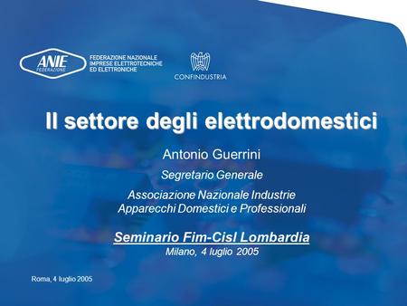 Il settore degli elettrodomestici Seminario Fim-Cisl Lombardia