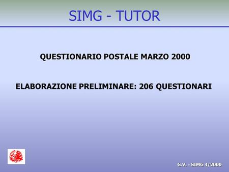 G.V. - SIMG 4/2000 SIMG - TUTOR QUESTIONARIO POSTALE MARZO 2000 ELABORAZIONE PRELIMINARE: 206 QUESTIONARI.