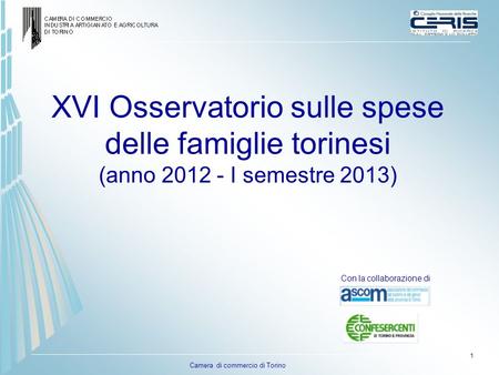 XVI Osservatorio sulle spese delle famiglie torinesi (anno 2012 - I semestre 2013) Con la collaborazione di 1 1.