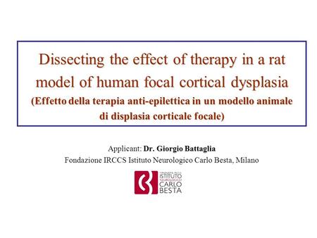 Dissecting the effect of therapy in a rat model of human focal cortical dysplasia (Effetto della terapia anti-epilettica in un modello animale di displasia.