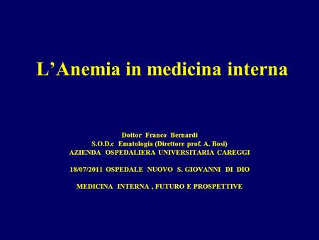 L’Anemia in medicina interna