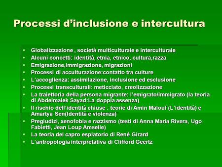 Processi d’inclusione e intercultura