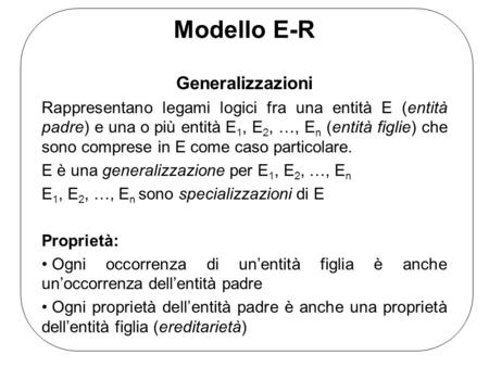 Modello E-R Generalizzazioni