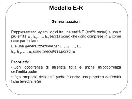 Modello E-R Generalizzazioni