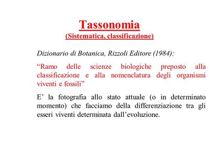 Tassonomia (Sistematica, classificazione)