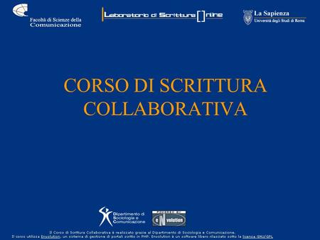 CORSO DI SCRITTURA COLLABORATIVA. www.laboratoriodiscrittura.it.