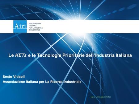 Le KETs e le Tecnologie Prioritarie dell’Industria Italiana