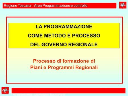 LA PROGRAMMAZIONE COME METODO E PROCESSO DEL GOVERNO REGIONALE Processo di formazione di Piani e Programmi Regionali Regione.