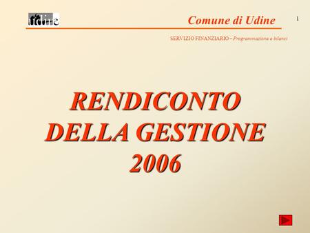 Comune di Udine 1 RENDICONTO DELLA GESTIONE 2006 SERVIZIO FINANZIARIO – Programmazione e bilanci.