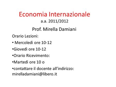 Economia Internazionale a.a. 2011/2012