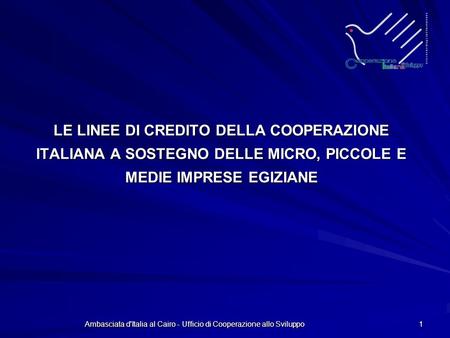 Ambasciata d'Italia al Cairo - Ufficio di Cooperazione allo Sviluppo 1 LE LINEE DI CREDITO DELLA COOPERAZIONE ITALIANA A SOSTEGNO DELLE MICRO, PICCOLE.