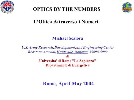 OPTICS BY THE NUMBERS L’Ottica Attraverso i Numeri