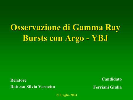 Osservazione di Gamma Ray Bursts con Argo - YBJ