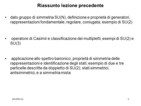 Riassunto lezione precedente