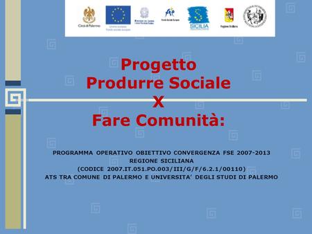 PROGRAMMA OPERATIVO OBIETTIVO CONVERGENZA FSE 2007-2013 REGIONE SICILIANA (CODICE 2007.IT.051.PO.003/III/G/F/6.2.1/00110) ATS TRA COMUNE DI PALERMO E UNIVERSITA.