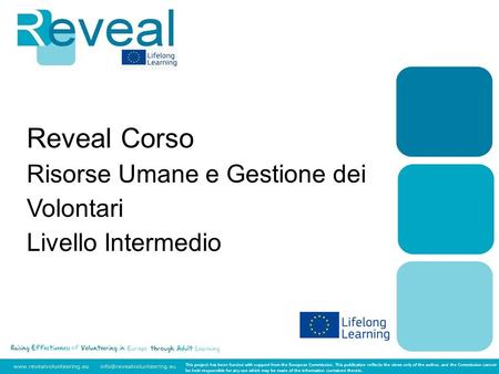 Reveal Corso Risorse Umane e Gestione dei Volontari Livello Intermedio This project has been funded with support from the European Commission. This publication.