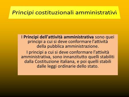 I Principi dell'attività amministrativa sono quei principi a cui si deve conformare l'attività della pubblica amministrazione. I principi a cui si deve.
