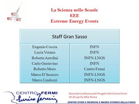 La Scienza nelle Scuole EEE Extreme Energy Events Seconda Conferenza dei Progetti del Centro Fermi 19-20 aprile 2012 Roma.