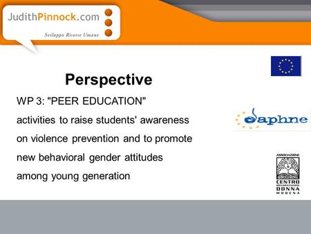 Perspective WP 3: PEER EDUCATION activities to raise students' awareness on violence prevention and to promote new behavioral gender attitudes among.