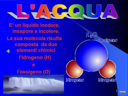 L'ACQUA E’ un liquido inodore, insapore e incolore.