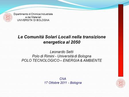 Le Comunità Solari Locali nella transizione energetica al 2050
