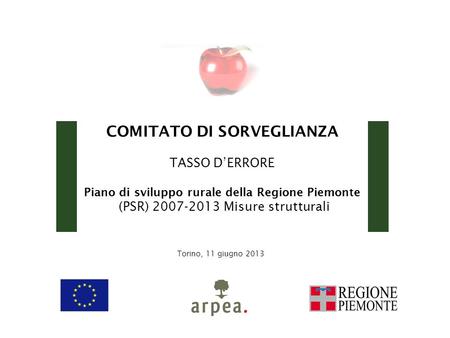 COMITATO DI SORVEGLIANZA TASSO DERRORE Piano di sviluppo rurale della Regione Piemonte (PSR) 2007-2013 Misure strutturali Torino, 11 giugno 2013.