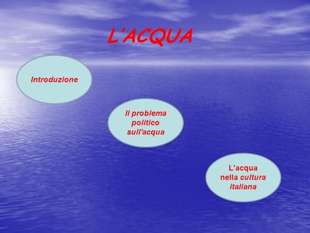Il problema politico sull'acqua L'acqua nella cultura italiana