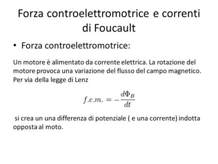 Forza controelettromotrice e correnti di Foucault