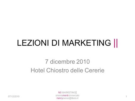 LEZIONI DI MARKETING ||