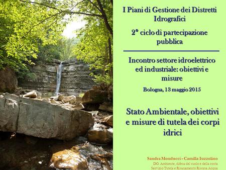 I Piani di Gestione dei Distretti Idrografici 2° ciclo di partecipazione pubblica Sandra Monducci - Camilla Iuzzolino DG Ambiente, difesa del suolo e della.
