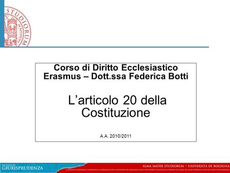 Corso di Diritto Ecclesiastico Erasmus – Dott.ssa Federica Botti