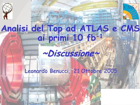 Analisi del Top ad ATLAS e CMS ai primi 10 fb -1 ~Discussione~ Leonardo Benucci, 21 Ottobre 2005.