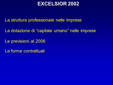 EXCELSIOR 2002 La struttura professionale nelle imprese La dotazione di “capitale umano” nelle imprese Le previsioni al 2006 Le forme contrattuali.