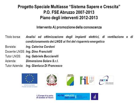 Progetto Speciale Multiasse “Sistema Sapere e Crescita” P.O. FSE Abruzzo 2007-2013 Piano degli interventi 2012-2013 Intervento A) promozione della conoscenza.