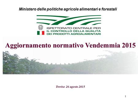 1 Aggiornamento normativo Vendemmia 2015 Treviso 26 agosto 2015 Ministero delle politiche agricole alimentari e forestali.