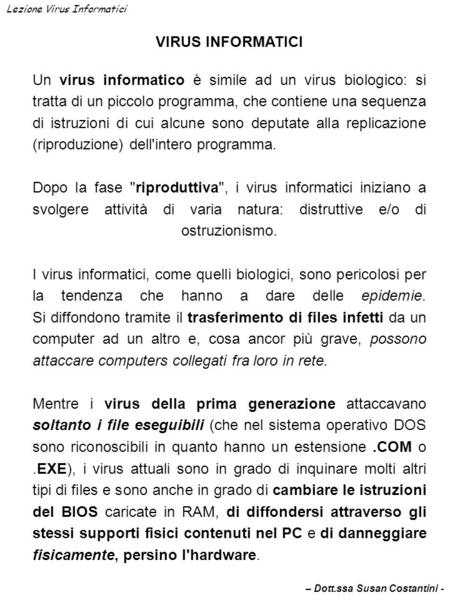 Lezione Virus Informatici