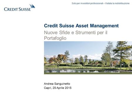 Andrea Sanguinetto Capri, 25 Aprile 2015 Credit Suisse Asset Management Nuove Sfide e Strumenti per il Portafoglio Solo per investitori professionali –