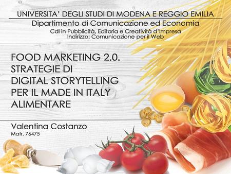 Il Settore Food Cibo + Tecnologia Innovazione Cultura Tradizioni Creatività Cibo = vita.