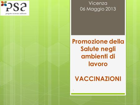 Promozione della Salute negli ambienti di lavoro VACCINAZIONI Vicenza 06 Maggio 2013 1.