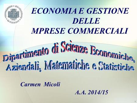 1 ECONOMIA E GESTIONE DELLE MPRESE COMMERCIALI Carmen Micoli A.A. 2014/15.