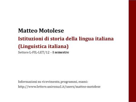 Matteo Motolese Istituzioni di storia della lingua italiana
