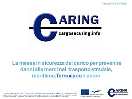 CARING is partially financed by the Leonardo da Vinci programme of the European Union. In Finland the Centre for International Mobility CIMO administers.