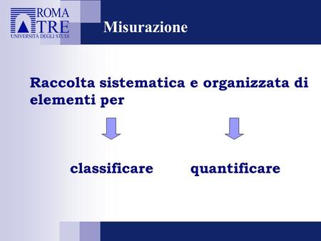 Misurazione Raccolta sistematica e organizzata di elementi per classificarequantificare.