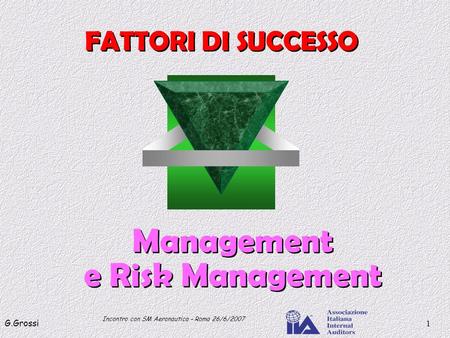 Incontro con SM Aeronautica – Roma 26/6/2007 G.Grossi1 Management e Risk Management Management e Risk Management FATTORI DI SUCCESSO.